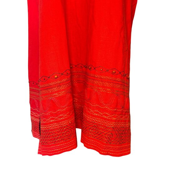 Coldwater Creek Red Sleeveless Embroidered Maxi Dress Size 20 Linen/Rayon Blend - Picture 7 of 15